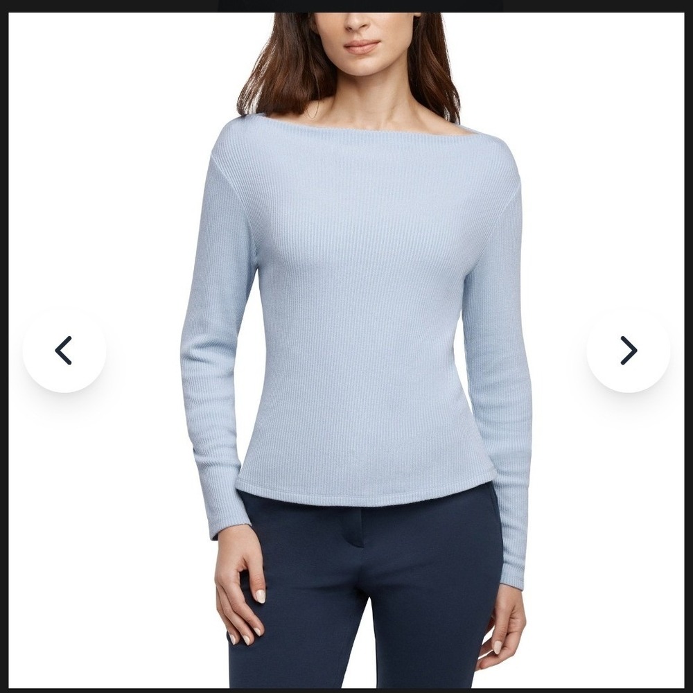 Banana‎ Republic Womens XXL Light Blue Ribbed Boat Neck Long Sleeve Top